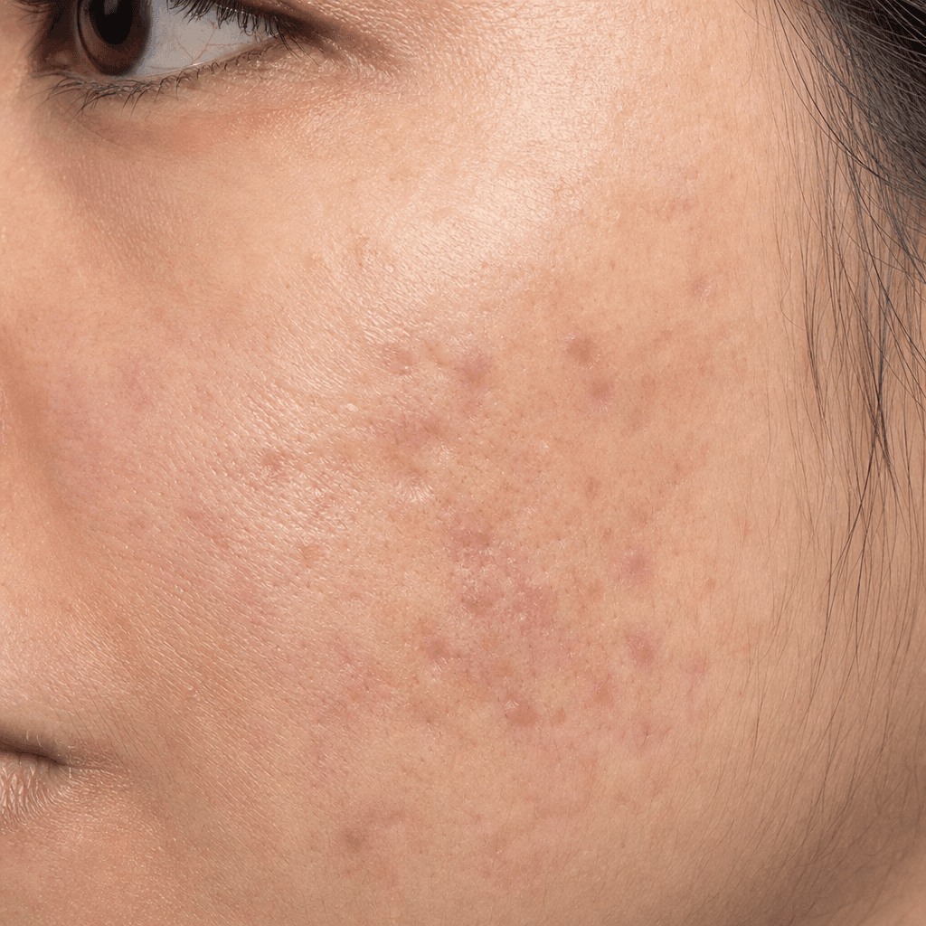 Acne marks closeup